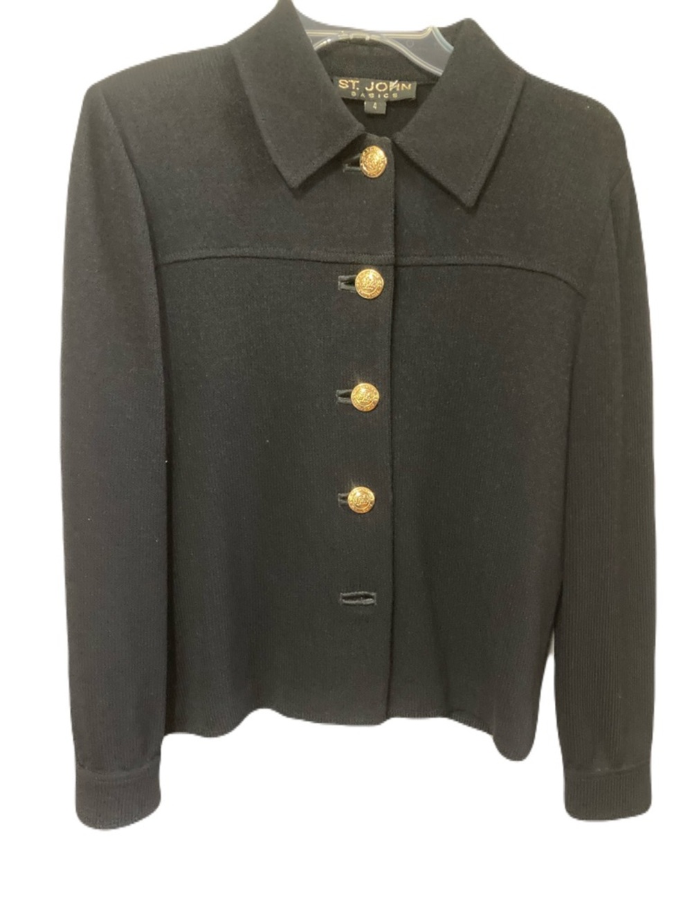 St. John Black Knit Jacket with Gold Buttons